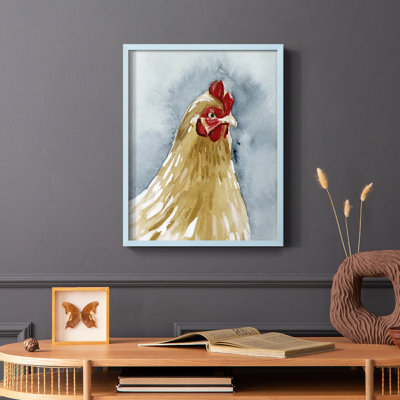 Portrait de poulet II, reproduction encadrée - bois massif