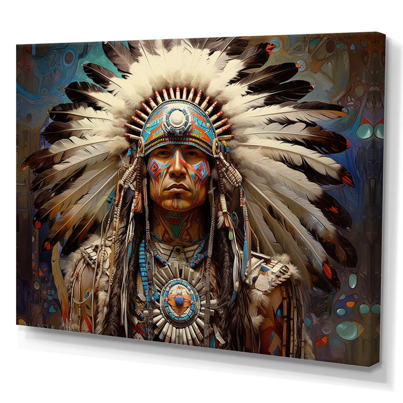 Native Honor Traditional Warrior I - Art amérindien, art mural, H 34 po x l 44 po x P 1,5 po, Toile tendue