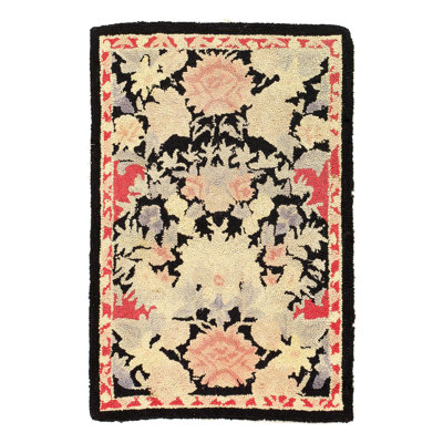 Tapis unique en laine ivoire / rouge / noir 1 pi 8 po x 2 pi 5 po Santaquin