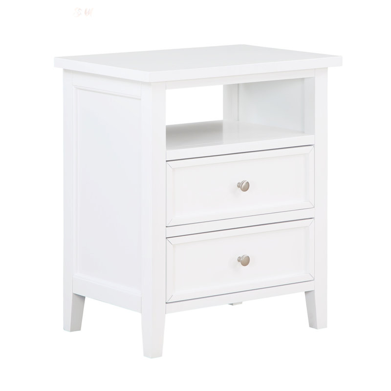 Weston 2-Drawer Nightstand With Spacious Storage And Elegant Nickel Finish, Perfect For Modern Bedrooms, White