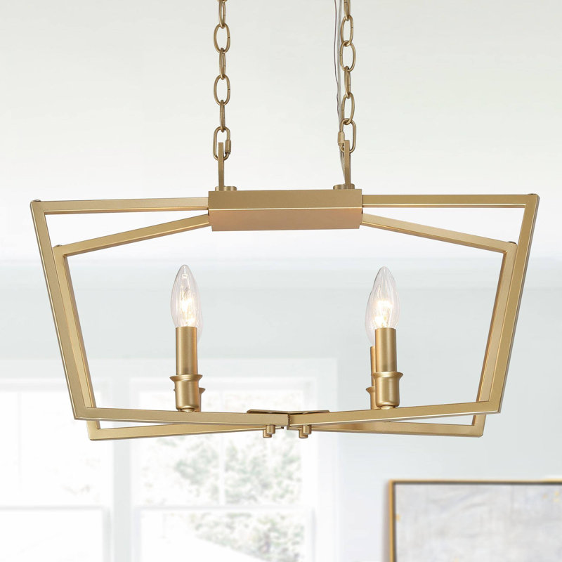 Luminaire suspendu géométrique doré à 4 lumières Quick Link réglable avec plaque arrière de plafond universelle, Doré, 4