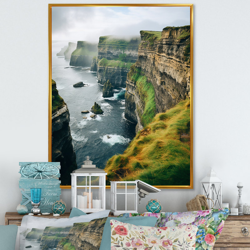 Impression sur toile paysage irlandais, Falaises de Moher, reproduction côtière - Falaises de Moher I, Cadre flottant doré