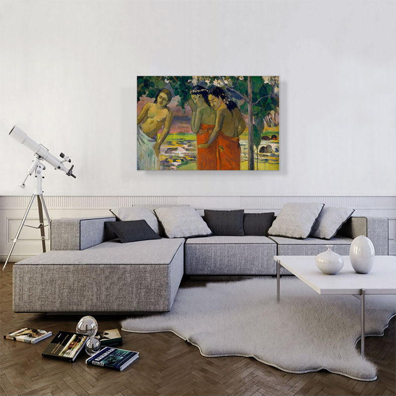 «Three Tahitian Women 1896» par Paul Gauguin, reproduction d'art sur toile tendue, H 26 po x l 40 po x P 0,75 po
