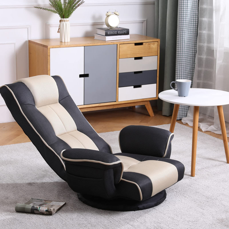 360 Degree Swivel Floor Gaming Chairs For Adults Adjustable Reclining Game Chair, Gray/Beige