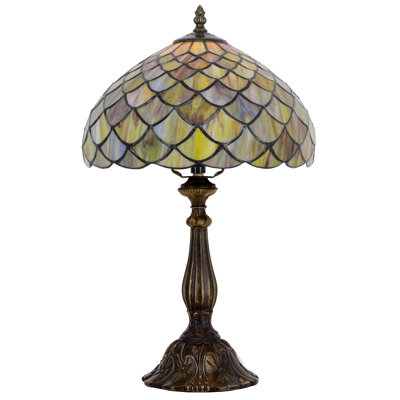 Tiffany Lamp Touch Control Table Lamp Yellow Stained Glass Desk Lamp 12X12X19 Inches Fish Scales Style Reading Light