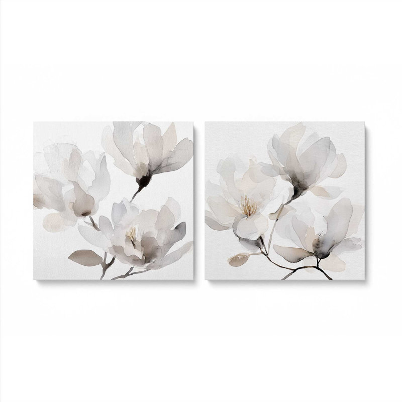 Ensemble de 2 impressions murales Whispered Magnolia, 16 po x 16 po, Toile tendue