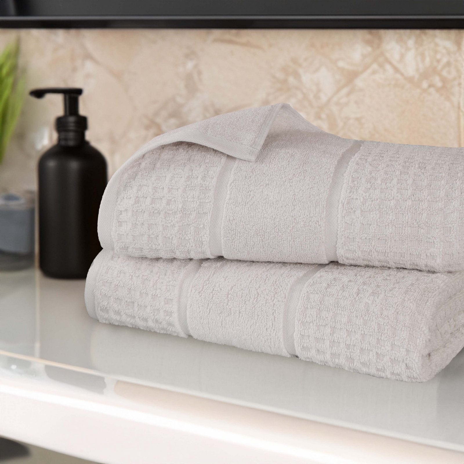Hiyabel Waffle Cotton Bath Sheet Set, Stone
