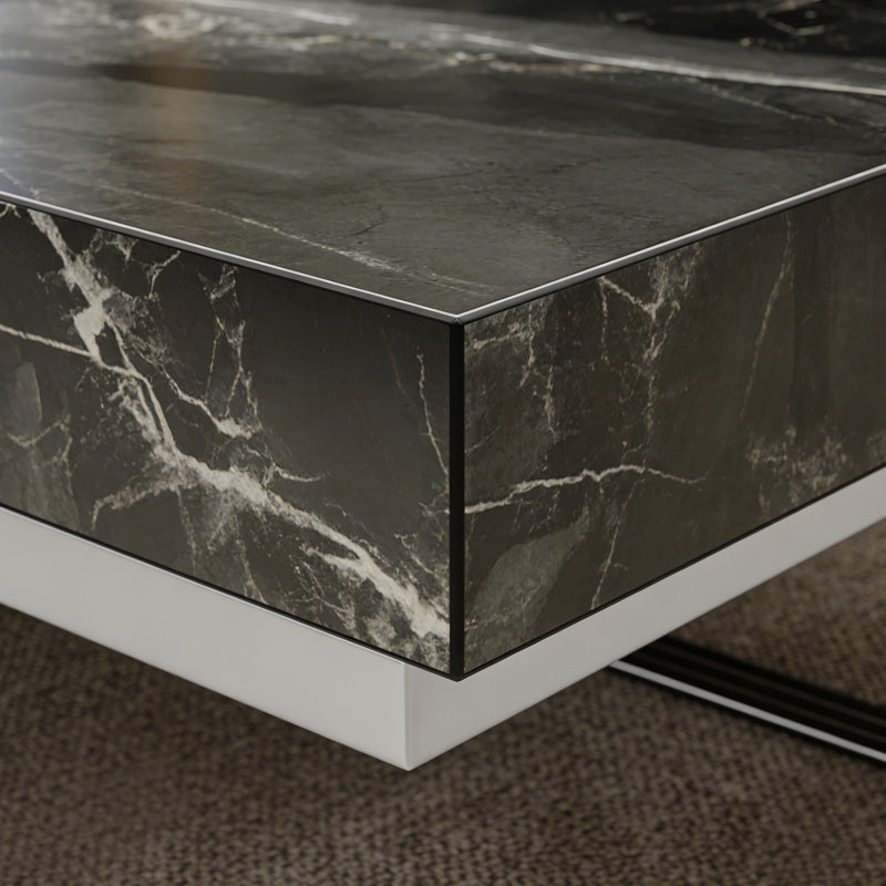 Table basse moderne moderne en ardoise avec plateau, H 13,77 po x L 55,11 po x l 31,49 po, Noir/gris