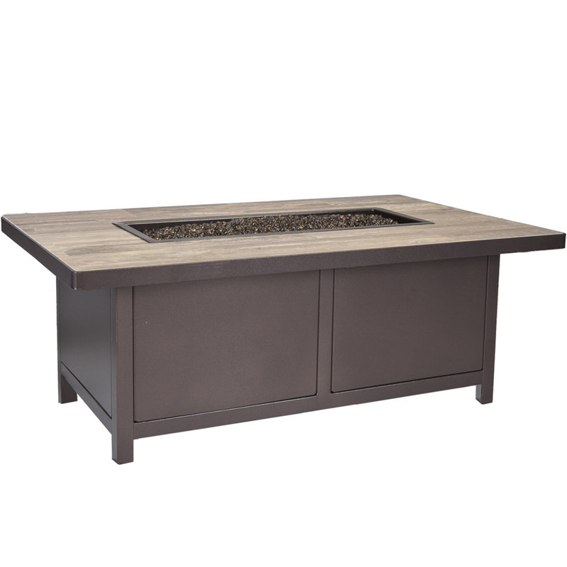 Elba Aluminum Outdoor Fire Pit Table, 19" H x 50" W x 30" D, Summit Gray, Carbon Black
