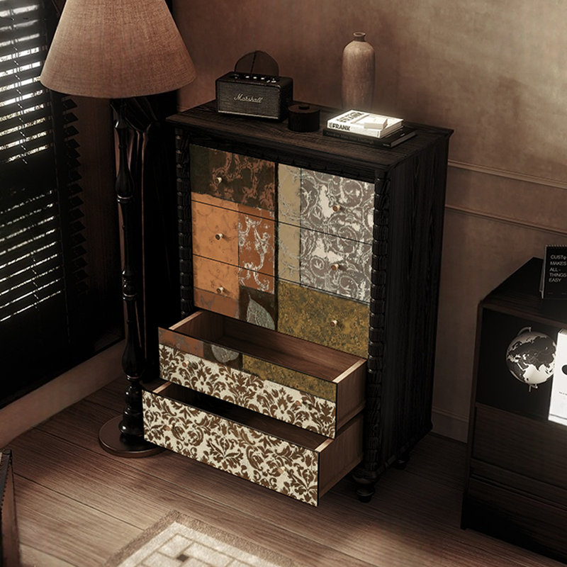 Commode décorative à cinq tiroirs Retro, Noir