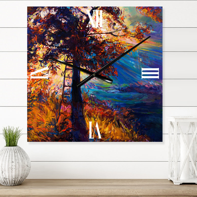 Silhouette d'un arbre d'automne dans la lueur du soir - Horloge murale traditionnelle, Très grand