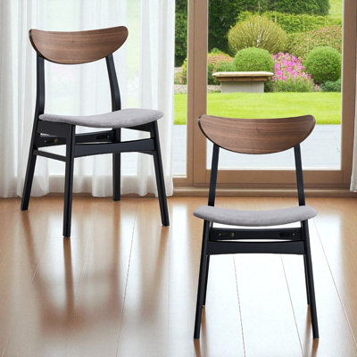 Rebi Padded Seat Side Dining Armless Side Chair, Gray Linen, Walnut & Black Finish (Set of 2)