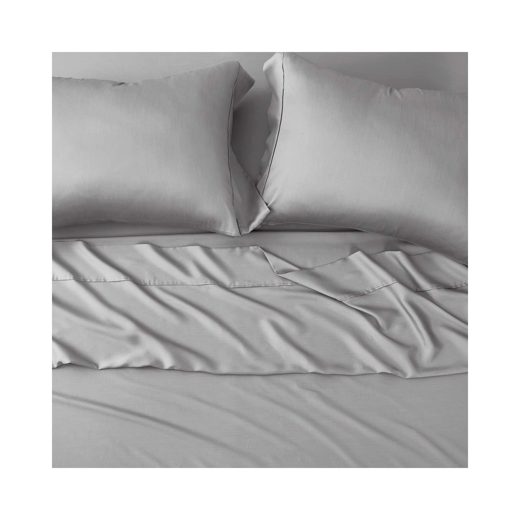 Tencel Sheet Set 4 Pieces, King Sheet Set + 1 Fitted Sheet + 2  Pillowcases, Light Gray