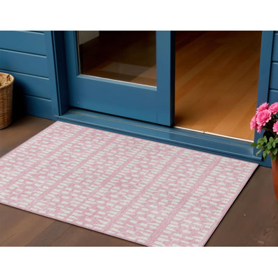 Tapis extérieur lavable à motif géométrique rose et ivoire 3 pi x 5 pi