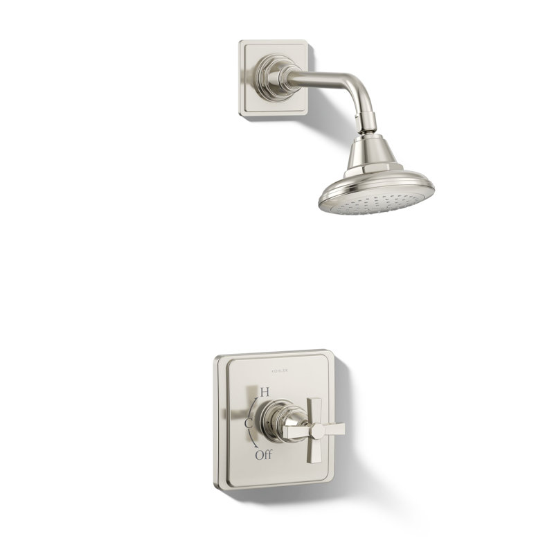 Pinstripe Pure Rite-Temp Shower Valve Trim With Cross Handle And 2.5 Gpm Showerhead, Vibrant Polished Nickel