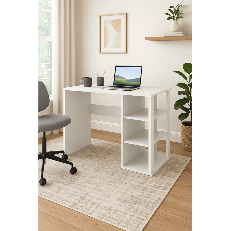 Polina 100Cm W Computer Desk with Open Storage, White/White