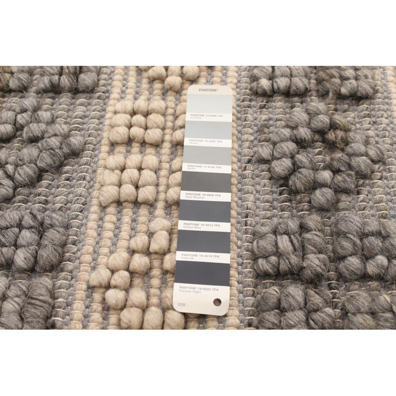 Tapis décoratif gris/beige en laine de conception unique 5 pi 4 po x 7 pi 7 po noué à la main New Age