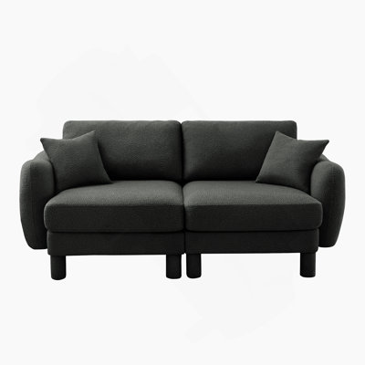 Boucle Fabric Two - Seater Loveseat Sofa Couch With Distinctive Shell - Shaped Armrests And Cylindrical Legs, Perfect For Various Living Spaces