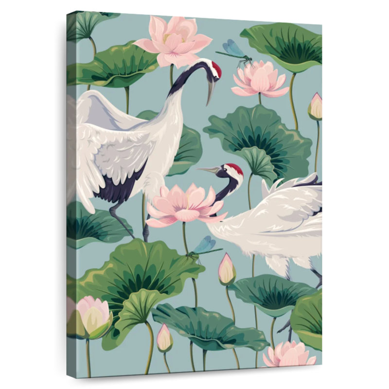 Brampt Cranes And Lotuses, 36" H x 24" W