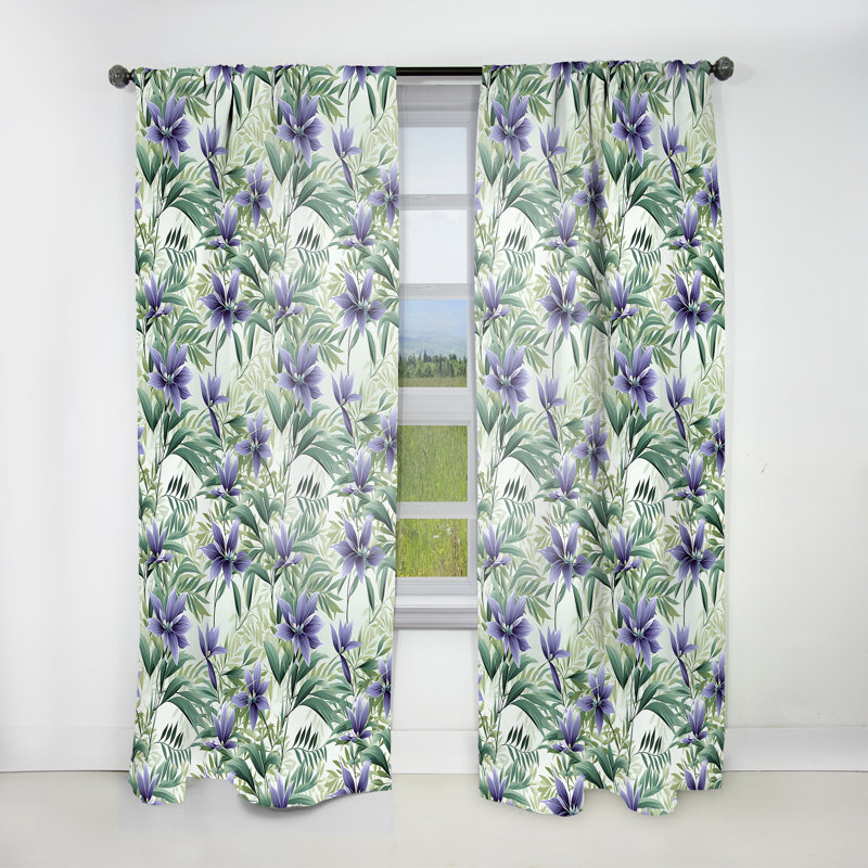 Rideau obscurcissant à motif floral vert mauve et vert Serenade - 1 panneau, L 52 po x L 84 po