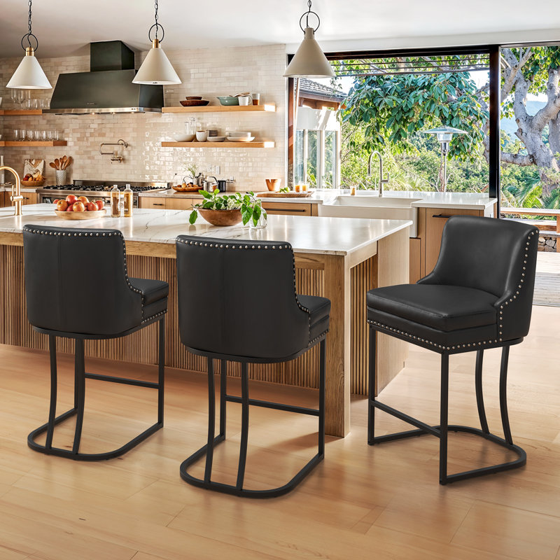 Tabouret de comptoir en métal Donicia, Similicuir / noir, 3
