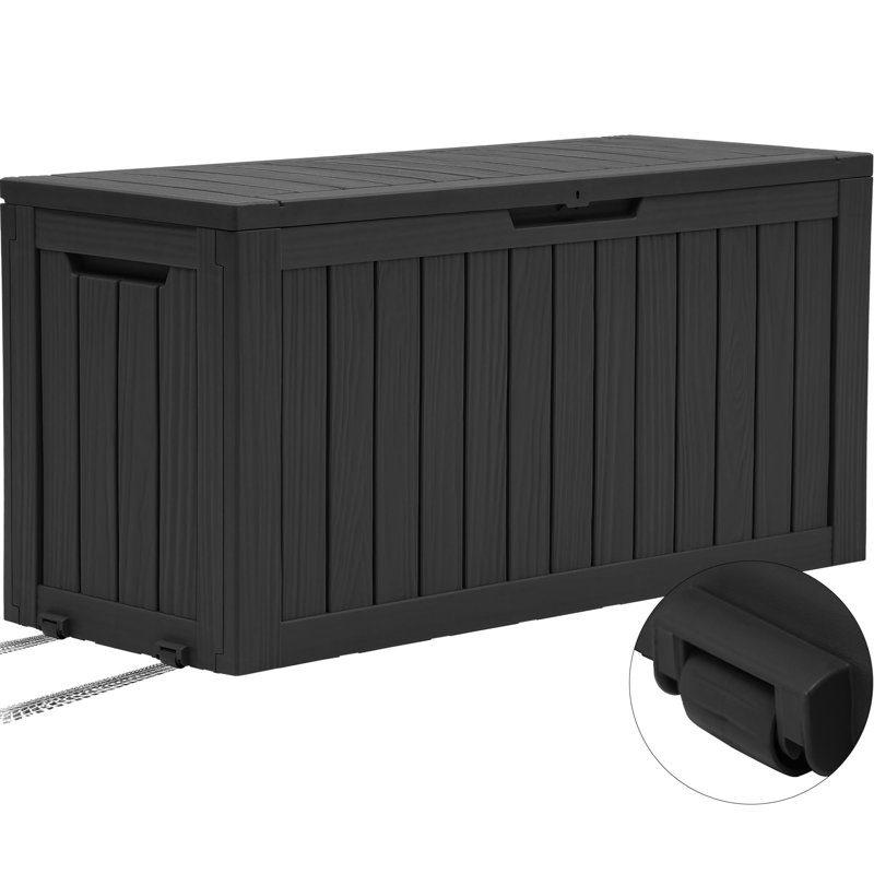 Decksplore 75 Gallon Water-resistant Lockable Deck Box With Rollers For Easy Mobility., Black