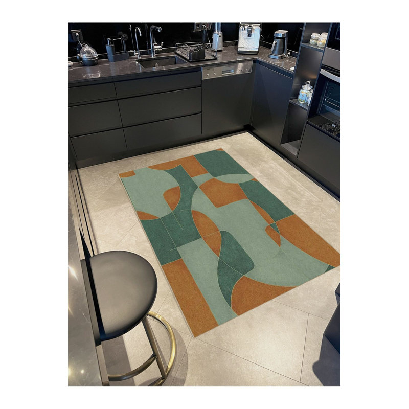Tapis vert lavable à motif abstrait vert, Tapis de couloir 2 pi 6 po x 6 pi 7 po inclus