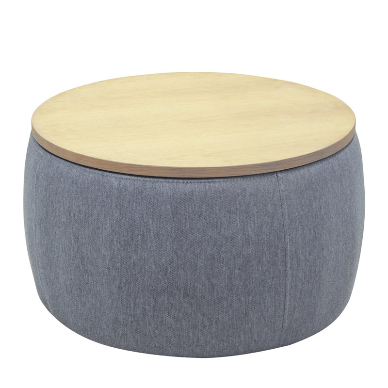 Repose-pieds rond avec rangement, fonction 2 en 1, table de bout avec repose-pieds, Lin gris foncé