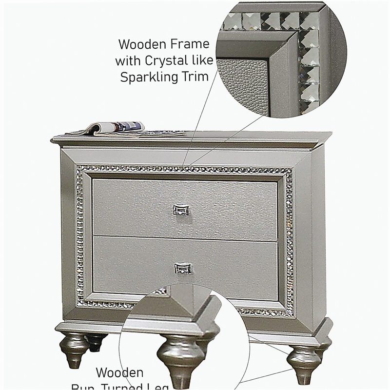 Champagne 2-Drawer Nightstand with Sparkling Trim