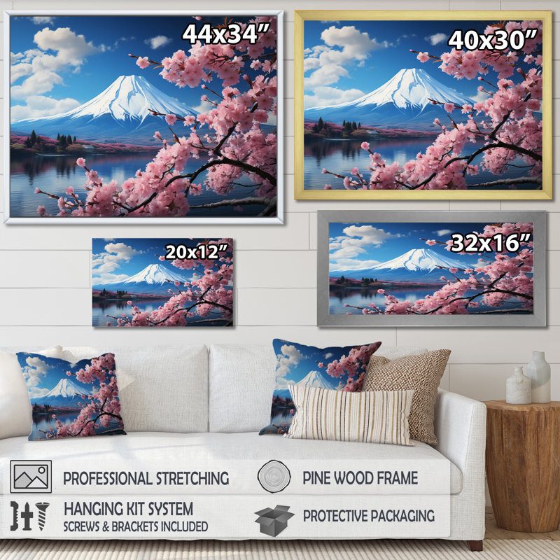 Bayala Asian Art Majestic Mont Fuji V, reproduction d'art sur toile, Cadre naturel flottant, H 16 po x l 32 po x P 1 po
