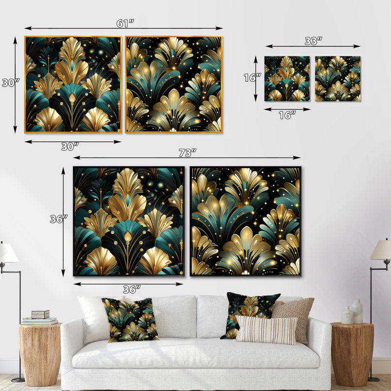 Juana - Abstract Botanicals Square Collage Set Of 2, Black Floater Framed, 16" H x 33" W