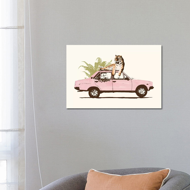 Tigre sur une voiture, H 18 po x l 26 po x P 1,5 po