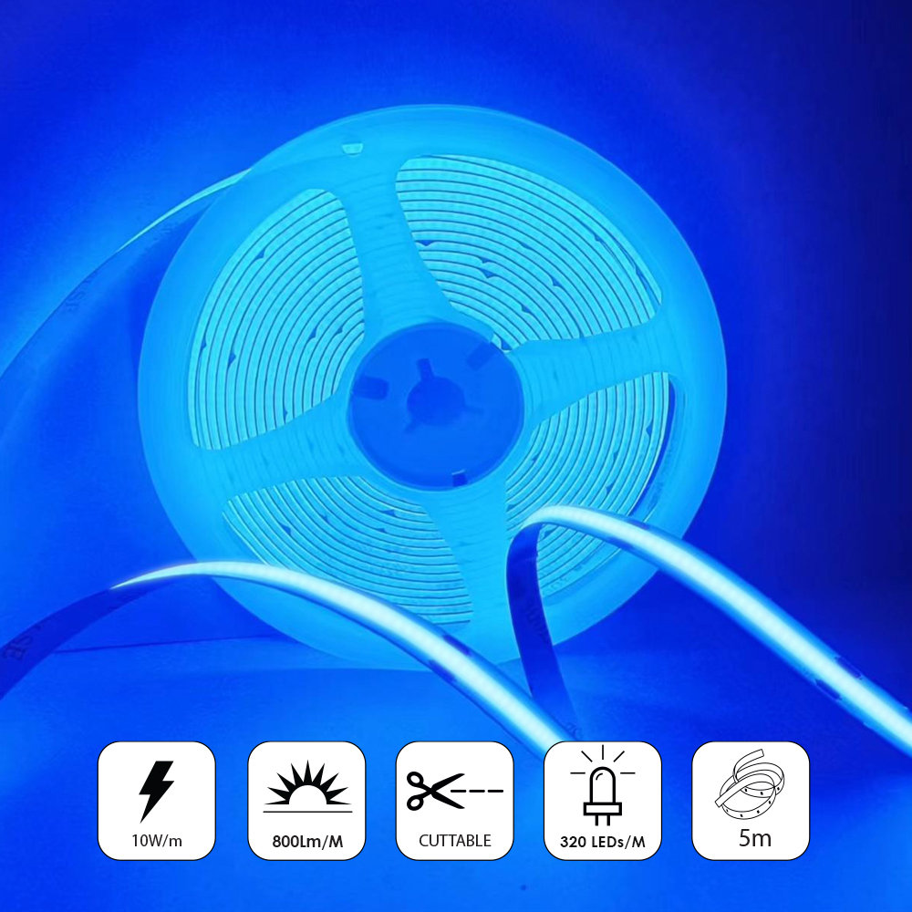 Ener-J Blue 5M Led Cob Strip 480L/M 24V, With Rf Dimmer And 12W/M Plug & Play Power Supply - Image 2