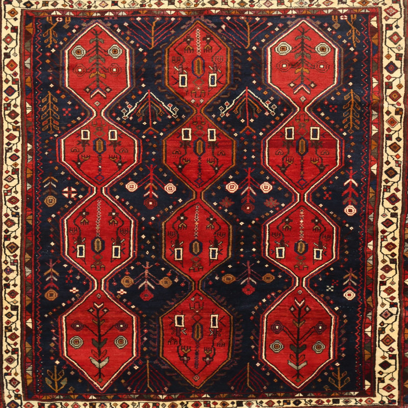 Tapis traditionnel rouge / noir Bertille, Carré 5 pi
