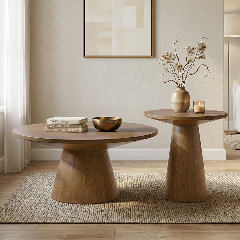 Ensemble de tables basses et de tables d'appoint rondes l 36 po Astromeritis, Brown, 2 Pieces: Coffee Table, End Table