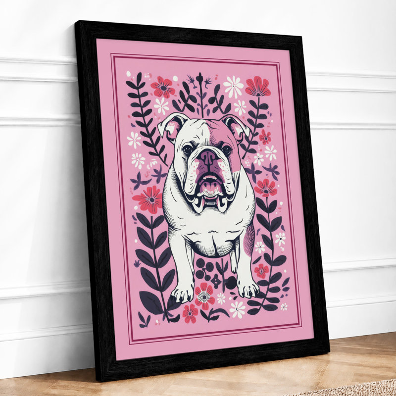 Bulldog in Bloom Eclectic - Framed Print, A2 - 59.4 x 42.0 cm, Black