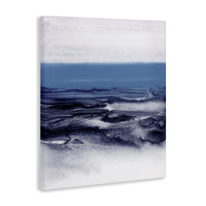 Paysage aquarelle sur toile bleue, design par 1x, H 20 po x l 16 po