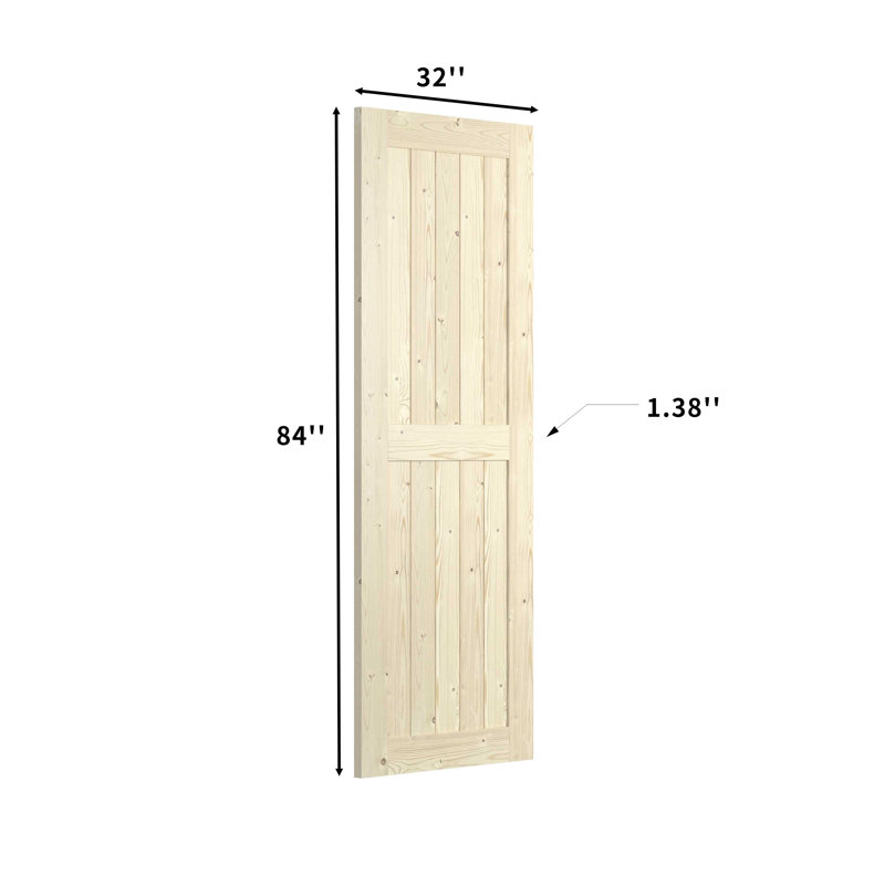 84"H Solid Pine Wood Unfinished Barn Door with Sliding Hardware Kit, 32" x 84"