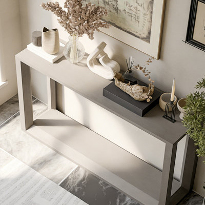 60" Rectangular Solid Wood Veneer Console Table
