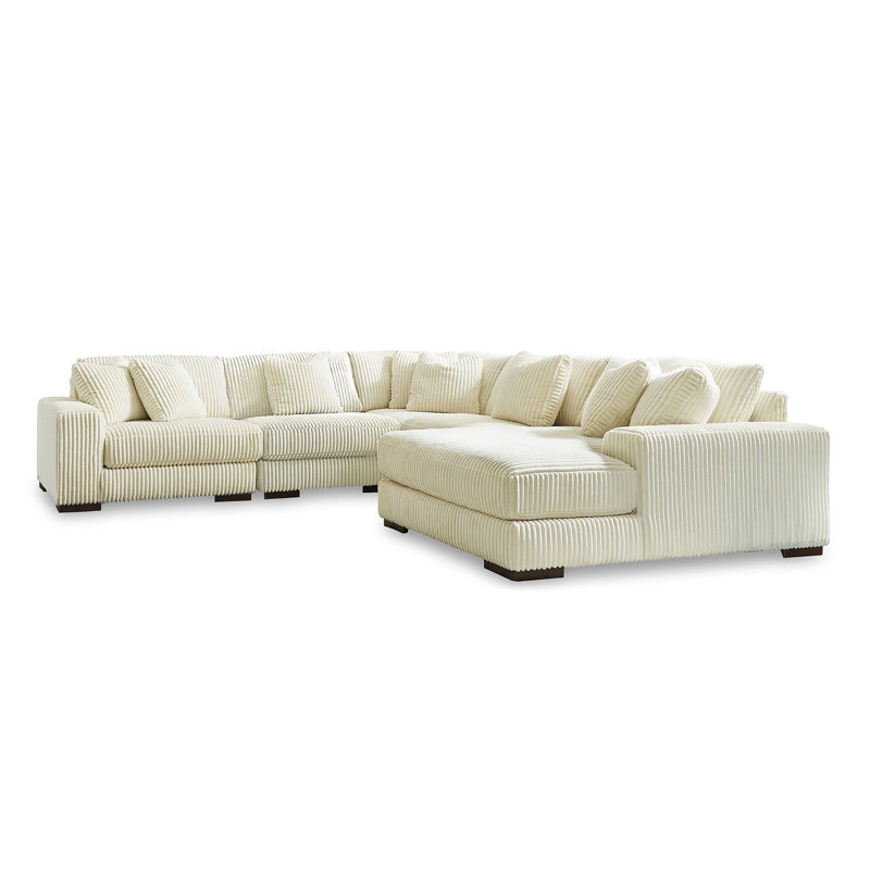 Lindyn 133" Wide Sofa & Chaise, Left Hand Facing, Ivory 100% Polyester