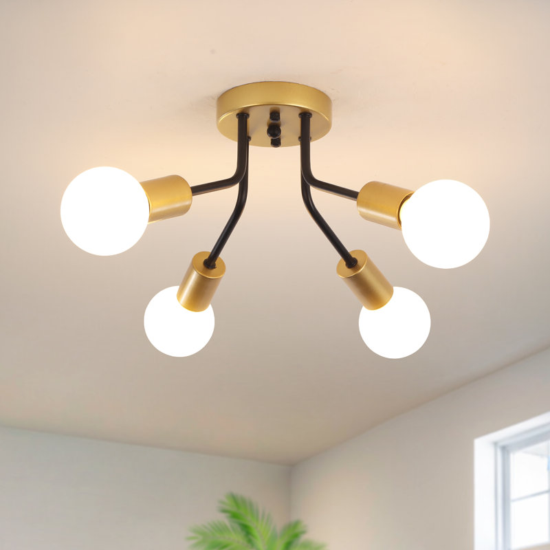 Luminaire linéaire industriel rétro vintage à 4 lumières sphériques Spoutnik 14,76 po Fasnacht, Doré