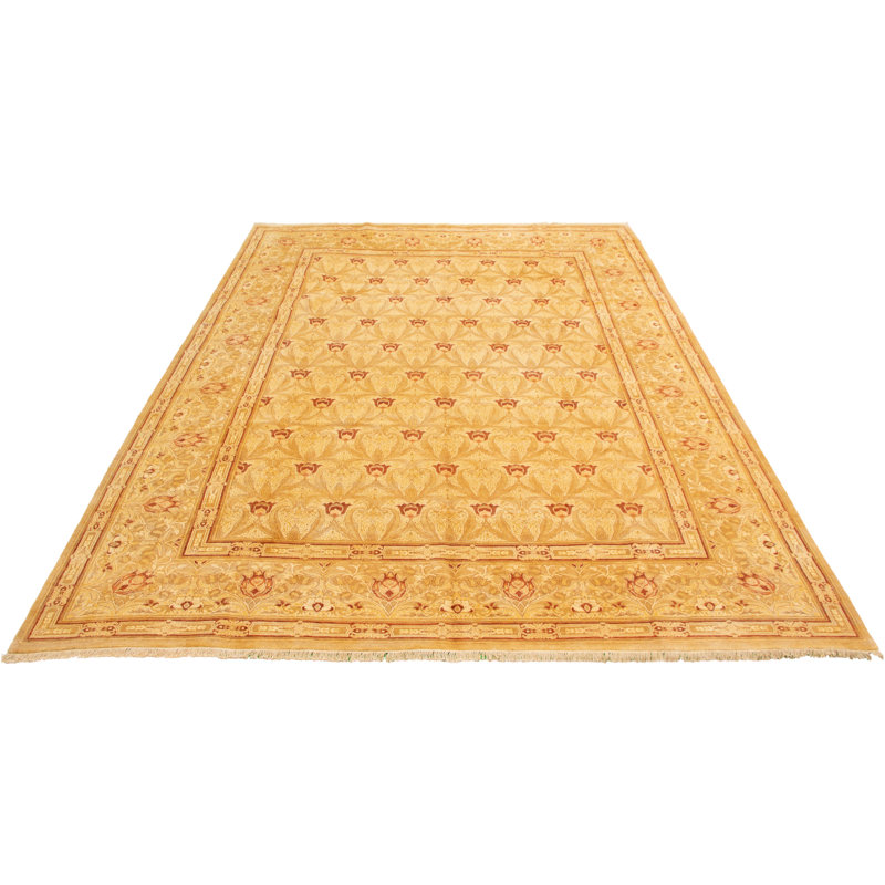 Tapis unique en laine noué à la main style kaki Ushak nouvel âge 10 pi 1 po x 13 pi 9 po