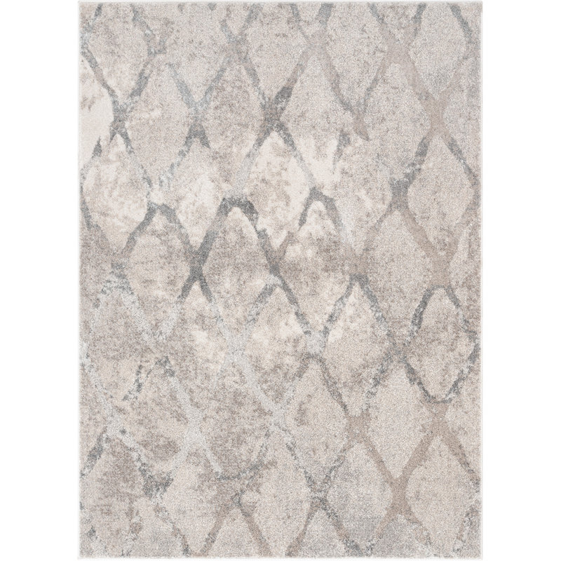 Lisbon Ivory Geometric Easy Care Synthetic Area Rug