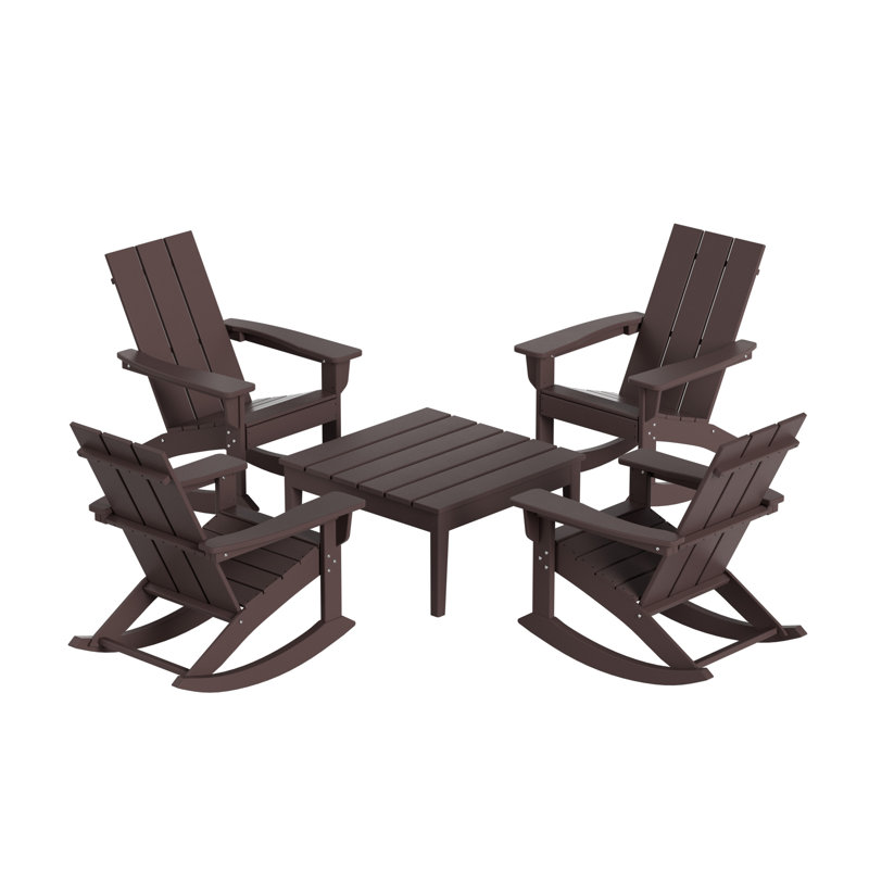 Joubert Outdoor Adirondack Chair With Table, Dark Brown