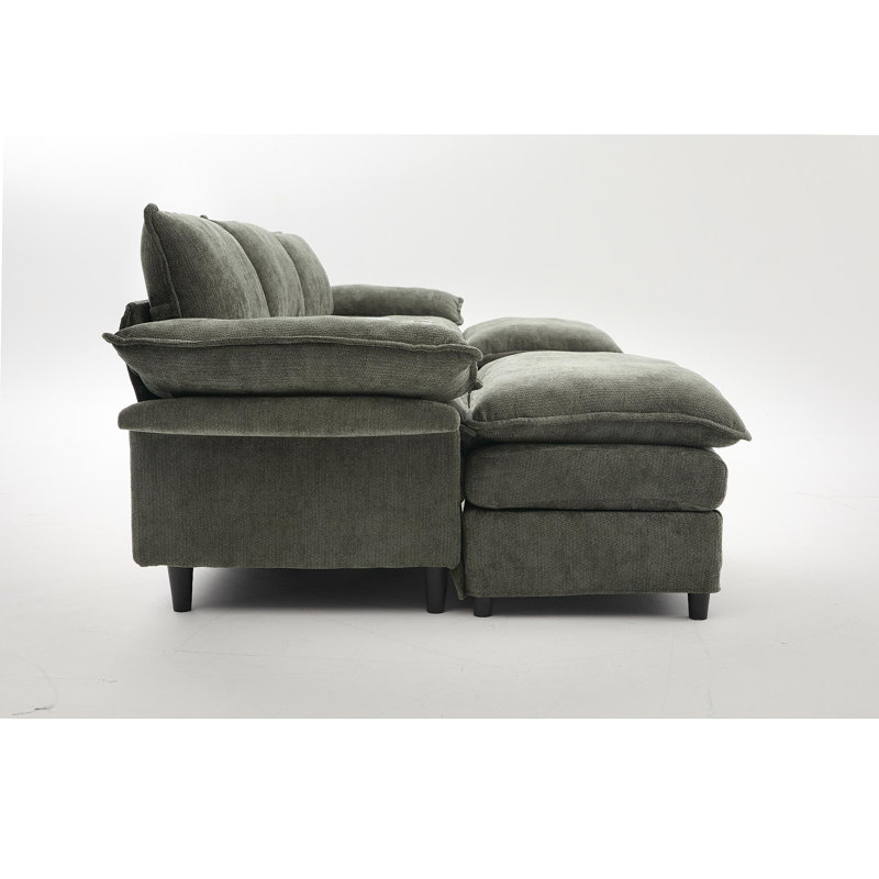 Canapé modulaire en U en forme de U, console de rangement et recharge sans fil, 2 porte-gobelets, haut-parleurs Bluetooth, 2 repose-pieds mobiles, main courante réglable, siège mobile, chenille, vert