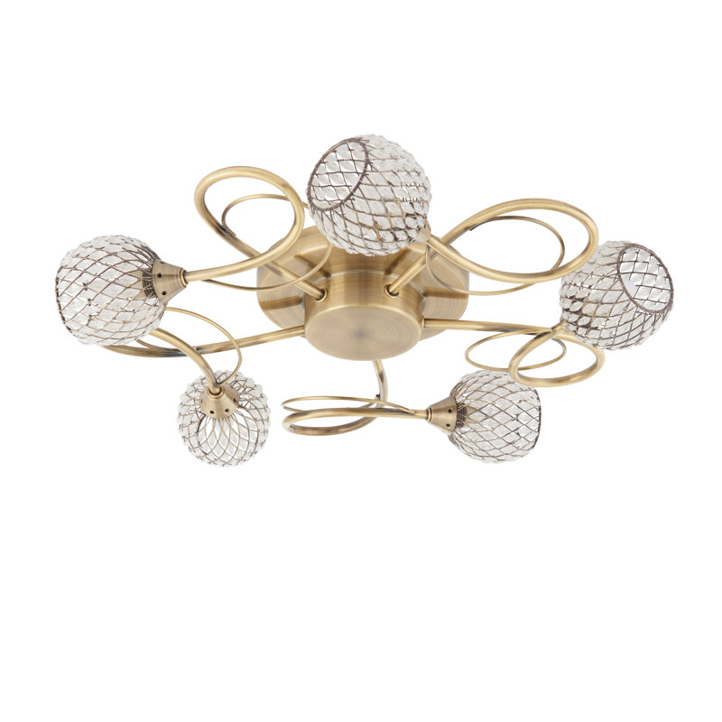 Coven Glass Semi Flush Mount, Antique Brass