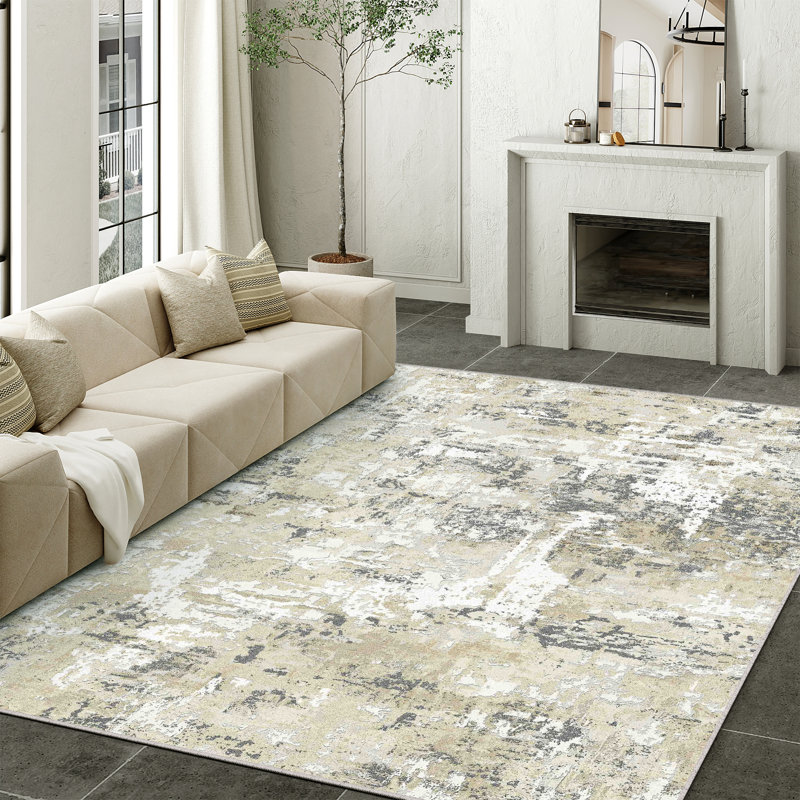 Tapis texturé abstrait Vellum Home, Beige, Rectangle 9 pi x 12 pi