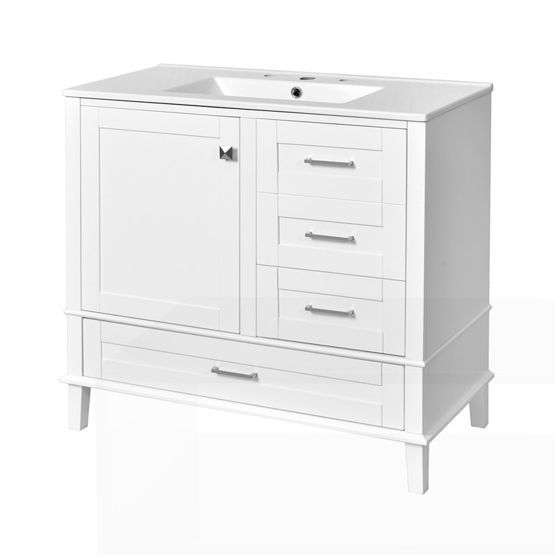 36" Bathroom Vanity with Solid Pine Frame, Silver, White
