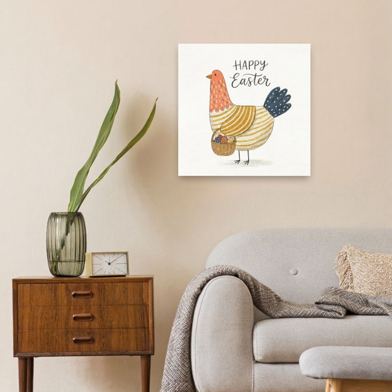 Joyeuses Pâques, impression d'art mural abstrait, fantaisiste, oiseau, printemps, 24" H x 24" W