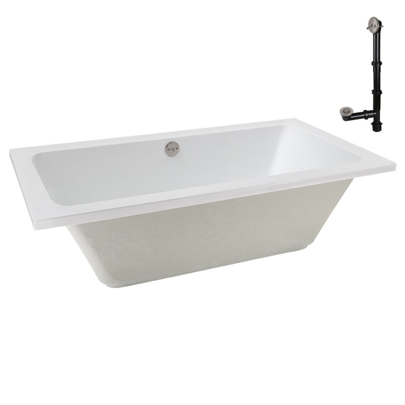 60" x 32" Acrylic Soaking Drop-In Bathtub, Drain Included, Brushed Nickel